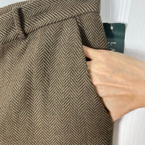 NWT LAUREN RALPH LAUREN Pants Women 14 Vintage Virgin-Wool Herringbone Brown - Picture 7 of 13